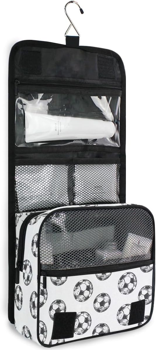 Hanging Travel Toiletry Bag Kit Boys Makeup Case Cosmetics Organizer for Men Women (Soccer Balls)