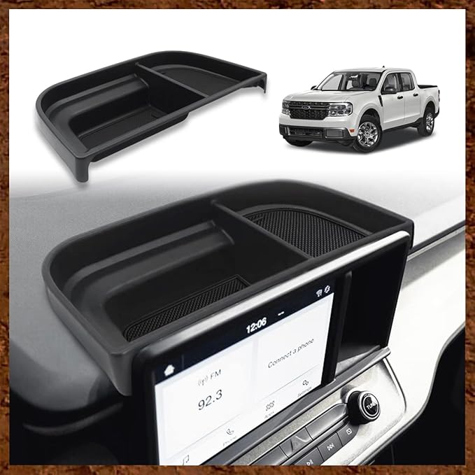 Muslogy Dashboard Storage Organizer Tray Compatible with Ford Maverick 2024 2022-2023 & Hybrid XL XLT Lariat Accessories Dash Insert Tray Behind Screen Won't Fit 2025 Maverick (Black)