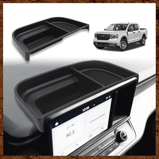Muslogy Dashboard Storage Organizer Tray Compatible with Ford Maverick 2024 2022-2023 & Hybrid XL XLT Lariat Accessories Dash Insert Tray Behind Screen Won't Fit 2025 Maverick (Black)