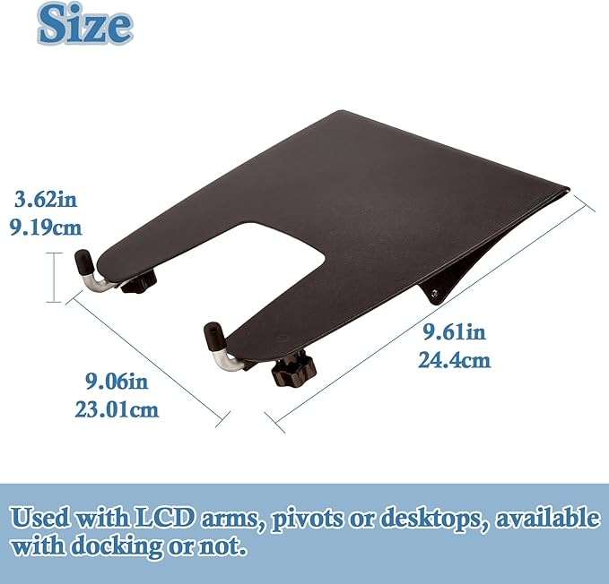 Laptop Stand Arm Mount Tray – Adjustable Ergonomic Desk Accessory, VESA-Compatible with Display Arms, Fits Laptops Up to 12lbs, Anti-Slip, Black