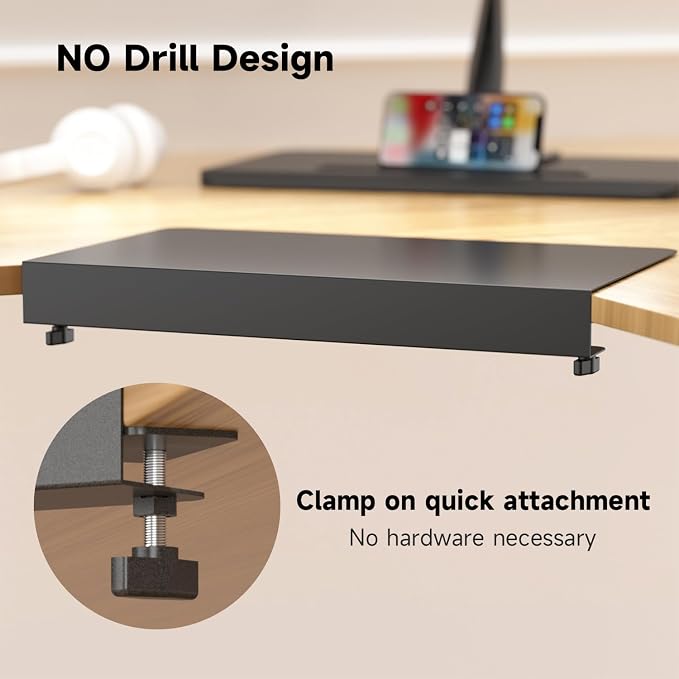 Suptek 17-inch Black Corner Mounting Bracket Extender for L-Shaped Desks – Fits Under-Desk Keyboard Trays (Model DESKEX01)