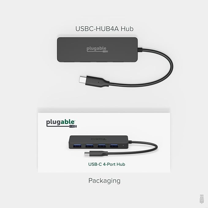 Plugable USB C to USB Adapter Hub, 4 Port USB 3.0 Hub, USB Splitter for Laptop, Compatible with Windows, MacBook Pro/Air, iPad Pro, Surface Pro, Chromebook, Linux, Android, Charging Not Supported
