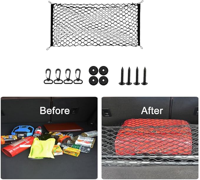 Cargo Net Stretchable,Highly Elastic Cargo Net Car Exterior Accessories Adjustable Elastic Trunk Storage Net with Hook for SUVs Cars and Trucks(35.4x15.8 inch)