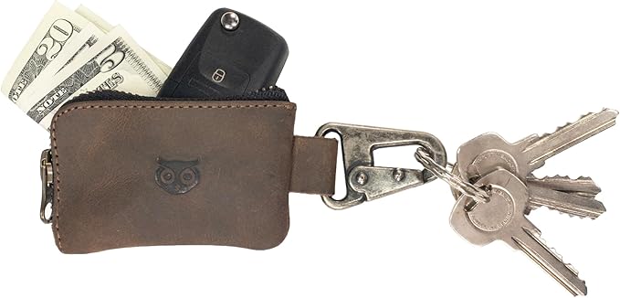 Hide & Drink, Car Key Holder & Coin Purse for Belt Loop Handmade from Full Grain Leather - Bourbon Brown