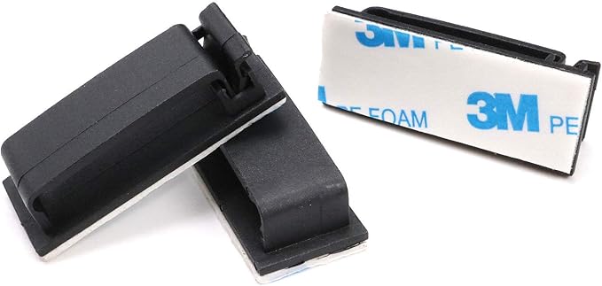 Cable Clips 3M Adhesive, Multipurpose Wire Clamps for Cable Management and Cable Runs - 50 Pack Black Bundled with 10 Reusable Cable Ties