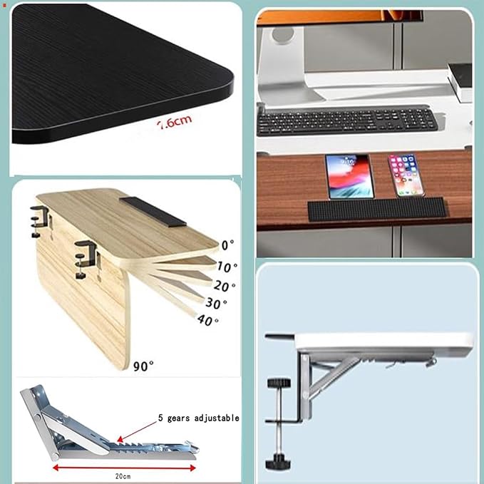 DOUKI Clamp-On Tilt Keyboard Tray, Foldable Keyboard Holder Shelf, Ergonomic Computer Platform Extension, Adjustable Elbow Arm Support Rest, for Typing (Color : Brown, Size : 25" X 10"(65x24cm))