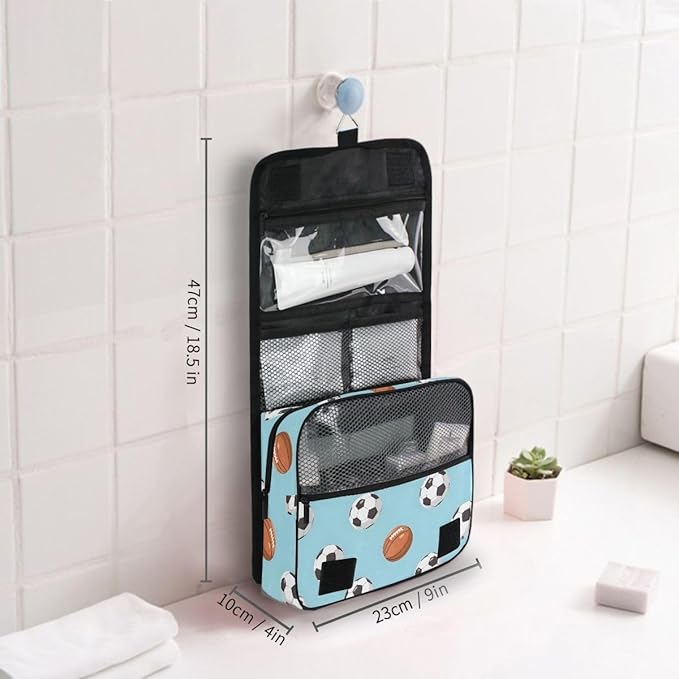 senya Hanging Travel Toiletry Bag Kit Boys Makeup Case Cosmetics Organizer for Men Women (Football And Basketball)