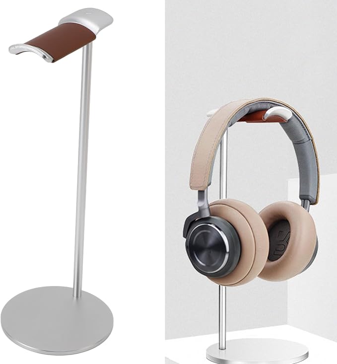 Headphone Stand,Headset Holder,Aluminum Alloy Earphone Stand with Supporting Bar,Solid Base for Most Headphones Size (Silver)