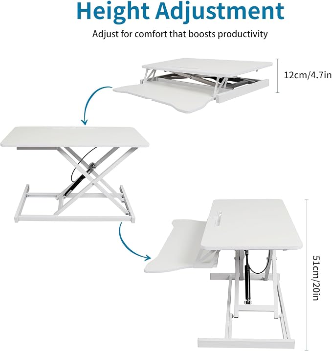 Standing Desk Converter, Height Adjustable Sit to Stand Riser, Dual Monitor and Laptop Workstation with Wide Keyboard Tray, Desk Lifter for Home Office