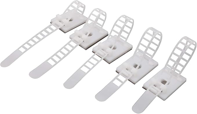 Mini Cable Clips 3M Adhesive, Multipurpose Cord and Wire Organizer for Cable Management Adjustable Large - 60 Pack Bundled with 10 Bonus Reusable Cable Ties (White)
