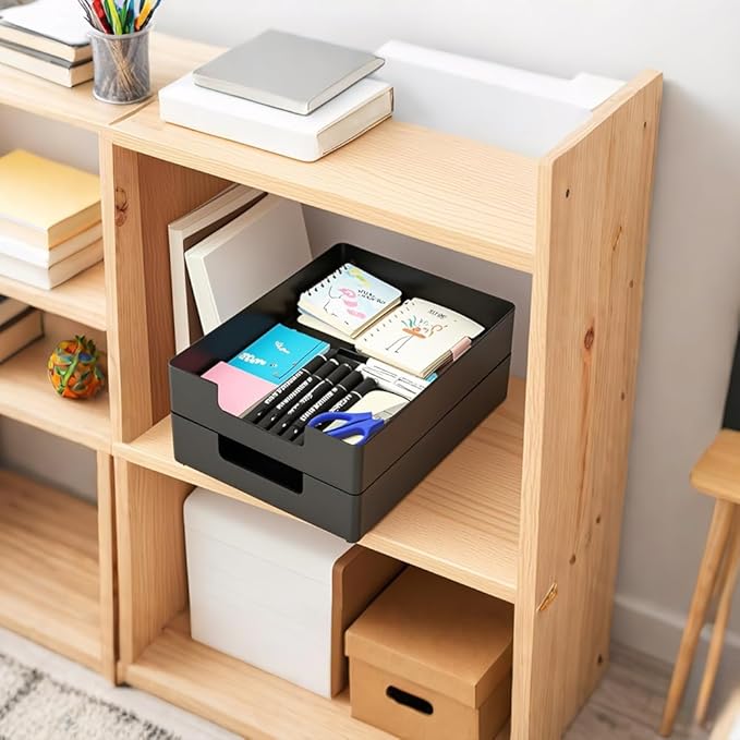 Letter-Size Tray, Desk Drawer Organizer, A4 Plastic Paper Tray, Stackable Plastic Paper Holder File Organizer for Office, School, Home Storage (Black)