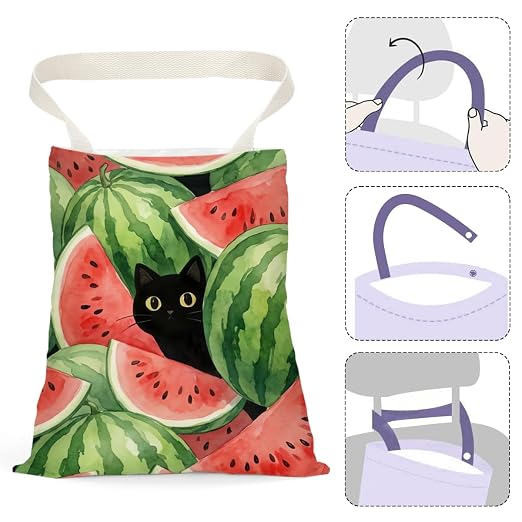 Black Cat Car Trash Bag, Watermelon Car Trash Bag Hanging, Watermelon Accessories, Summer Decor Waterproof Cars Back Seat Hanging Organizer Garbage Can for Vehicle Travelling Camping
