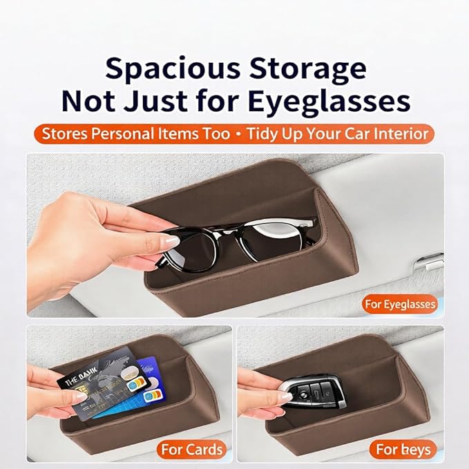 Car Sunglass Holder-Leather Magnetic Large Glasses Case,One-Handed Eyeglass Clip,Universal Auto Sun Visor Accessories