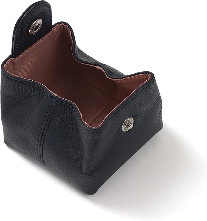 Cockatoo Genuine Leather Coin Pouch Change Holder, Mini Snap Pocket Wallet for Men Women (Navy Blue, Large)