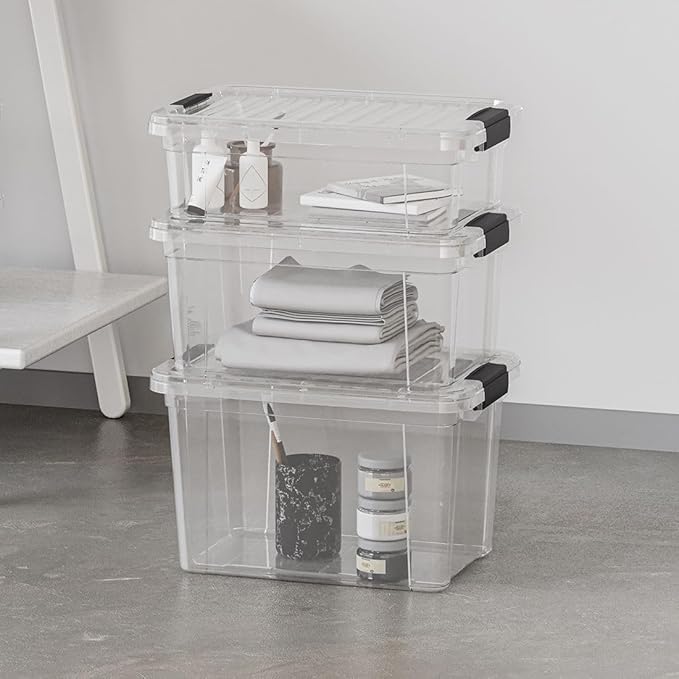 Superio Clear Storage Boxes with Lids, 4.5 Quart Plastic Container Bins for Organizing, Stackable Crates, BPA Free, Non Toxic, Odor Free, Organizers for Home, Office, School, and Dorm, 2 Pack