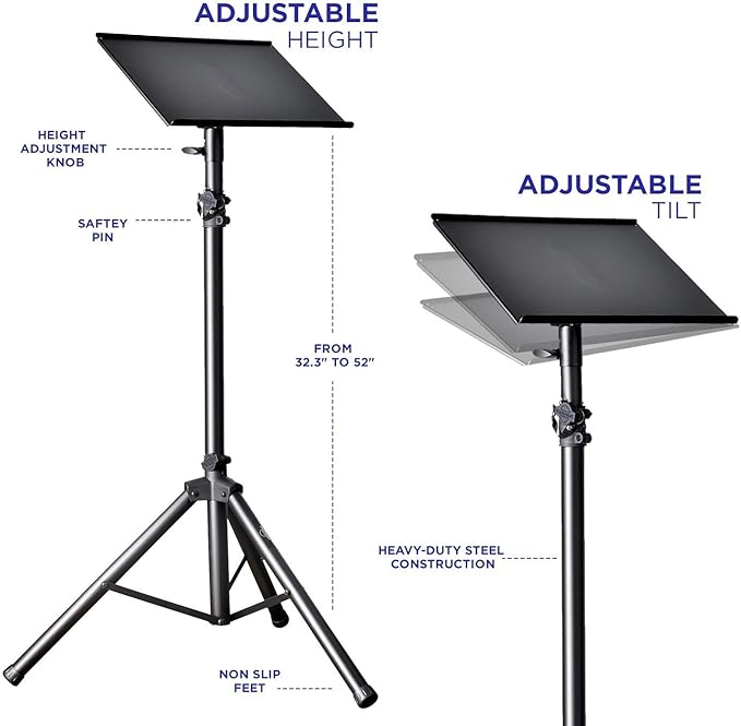 STARUMENT Projector Stand Tripod, Laptop Tripod Stand Adjustable Height 32.3????52??| Lightweight & Portable 15.3??x 12.2??Tilted Portable Laptop Stand | Raised Edges for Protection