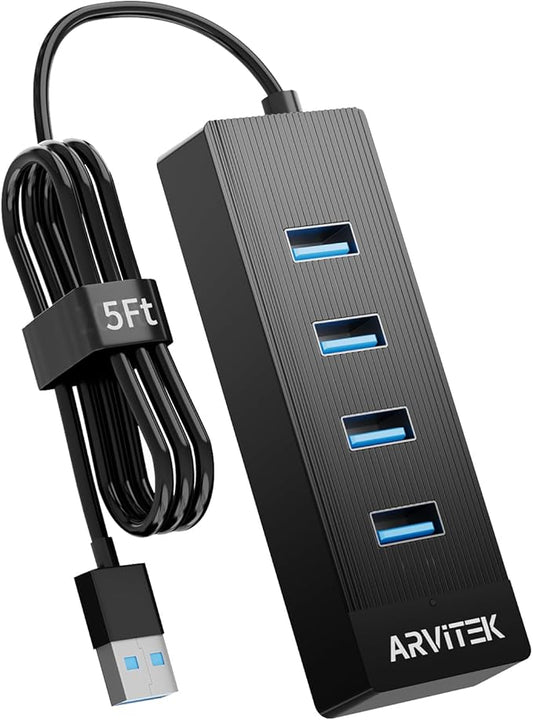 4-Port USB 3.0 Hub for Desktop, USB Extender Hub 5Gbps, USB Multiport Adapter, USB Splitter w/5Ft Long Cable for Desktop, PC, Flash Drive, Mobile HDD (5Ft/1.5m)