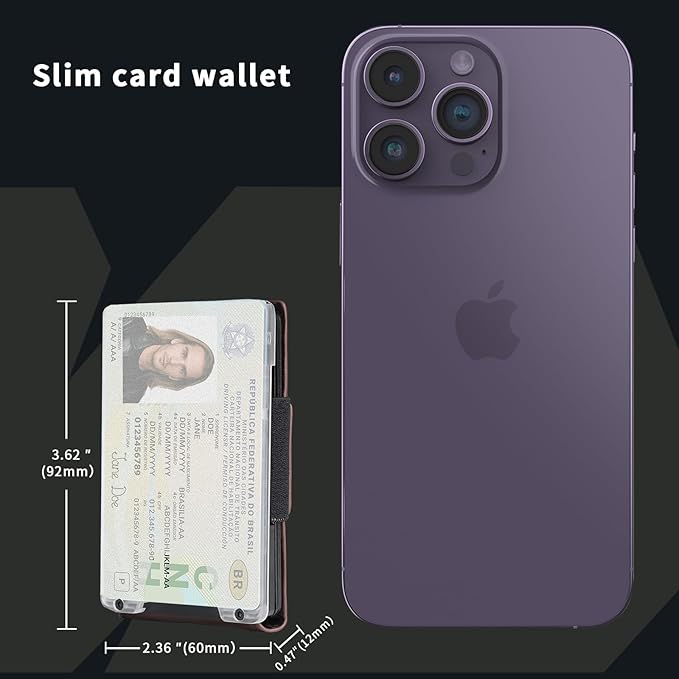 Wallet for Men Slim Pull Tab Metal RFID Blocking Credit Card Holder with ID Window & Cash Strap - Compact Front Pocket Design Holds 1-10 Cards (3.62x2.36x0.47in) (Coffee)