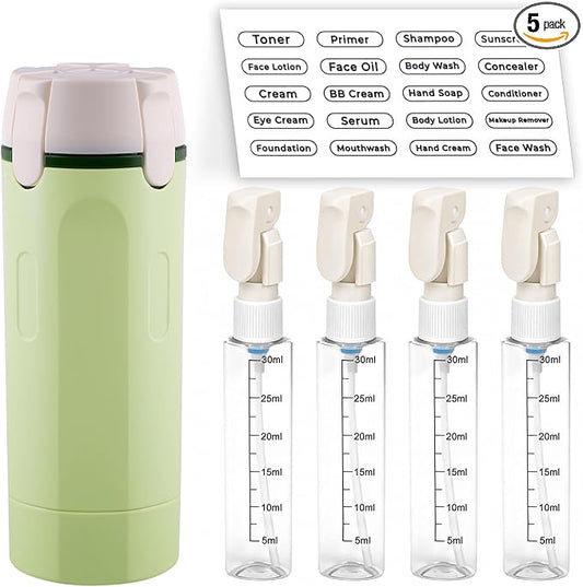 Winb 4 in 1 Travel Dispenser, 30ml Leak Proof Bottles for Toiletries, Portable Containers for Shampoo, Lotion, White (Green)