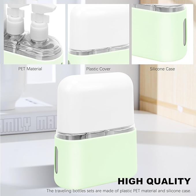 Skycase Travel Bottles - Leak Proof Refillable Tsa Approved Travel Size Toiletries, 3 in 1 Liquid Bottles Containers with Labels and Funnel Airplane Accessories Kits for Lotion Liquid (Green)