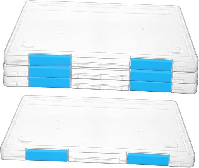 4pcs Transparent File Organizer Box with Lid Clear Desktop Storage Case for Documents Papers and Receipts Stackable for Office and School Use