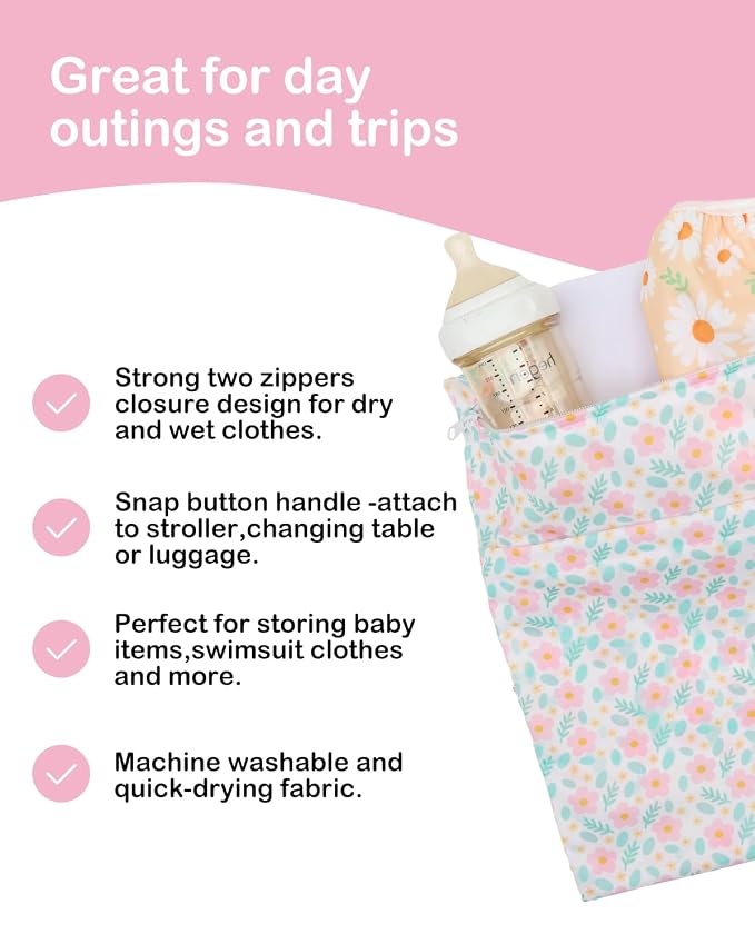 ALVA ALVABABY 3pcs Medium Cloth Diaper Wet Dry Bags Waterproof Reusable with Two Zippered Pockets Travel Beach Pool Daycare Soiled Baby Items Yoga Gym Bag for Swimsuits or Wet Clothes 3L-ZM40