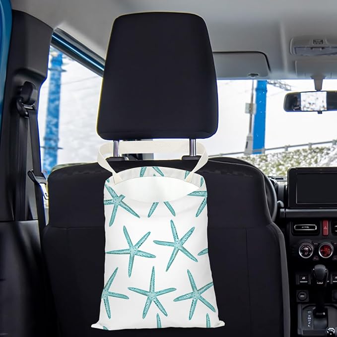 Car Trash Bag Car Garbage Bag Hanging Cars Trash Can, Waterproof Cars Back Seat Organizer for Vehicle Travelling Campingg Ocean Starfish Sailboat Anchor Decor