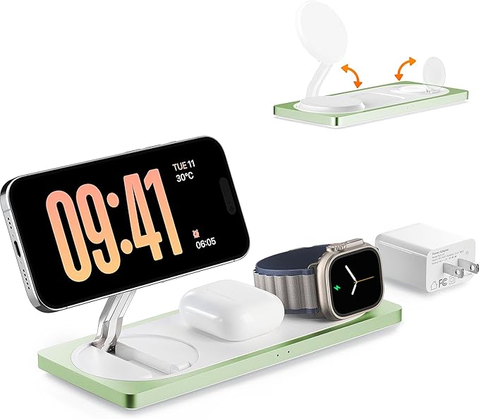 3-in-1 Charging Station for Apple Devices: Used for iPhone and Watch Charging Station with Magsafe Charger Stand, Wireless Charger for iPhone 17 Air 16 15 14 13 Series, Apple Watch Ultra, AirPods Pro