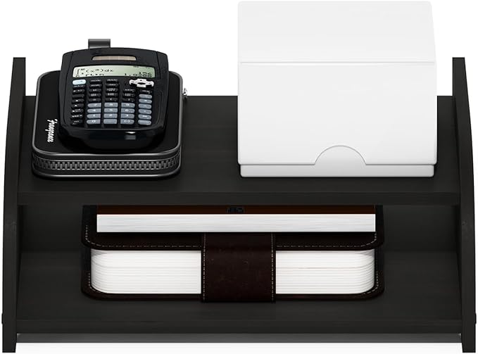 Furinno Classic Desk Organizers and Accessories, 2-Tier Monitor Riser, Office Organization, Desk Top Book Shelf, for Office Supplies, Office Desk Accessories, Dark Espresso