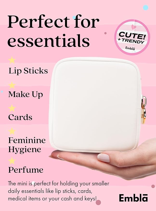 Embla Small Makeup Bag for Purse, Mini Waterproof Nylon Cosmetic Pouch, Durable and Lightweight Travel Toiletry Bag with Smooth Zipper, White