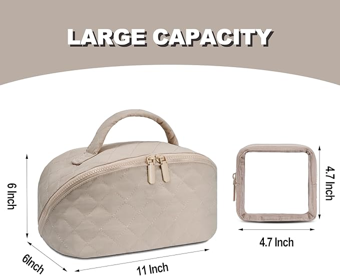 Makeup Bag,Quilted Puffer Cosmetic Bags,Travel Toiletry Bag for Women,Large Capacity Waterproof Make up Bag Set