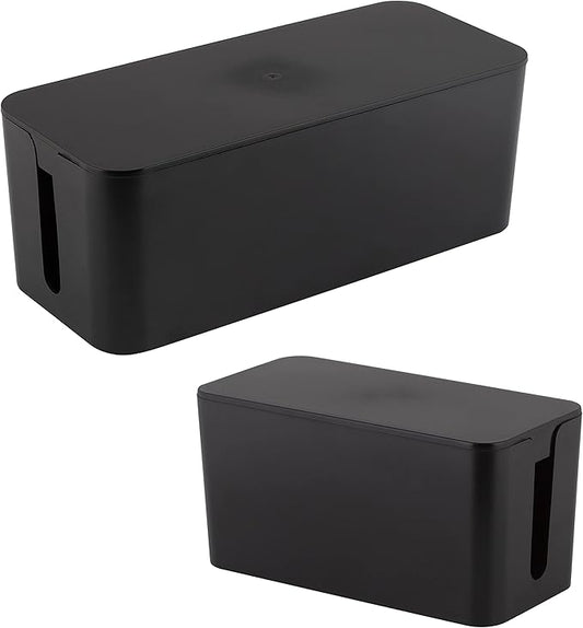 Simplify 2 Pack Cable Organizer Box | Multi-sized | Hidden Storage with Lid | Chargers & Wires | Computer & TV Cords | Black