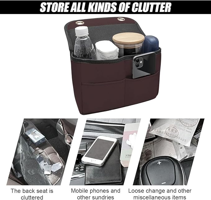 Car Back Seat Organizer, Waterproof PU Leather Car Hanging Storage Bag, Multipurpose Front & Backseat Car Seat Storage Organizer, Universal Interior Car Accessories for Most Vehicles (Brown Red)