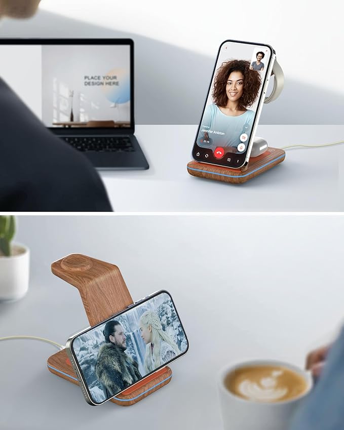 JoyGeek 3 in 1 Charging Station for Apple Devices, Wireless Charger Stand for iPhone 17/16/15/14/13/12/11/SE/X Pro Max Plus - Apple Watch 11/10/9/Ultra 2/8/SE/7/6/5 - AirPods Pro 2/3/2