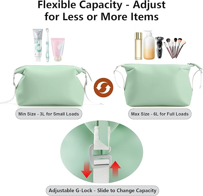 Vomgomfom 6L 13 Inch Silicone Toiletry Bag, Waterproof Leakproof Travel Cosmetic Organizer, Adjustable G-Buckle Compression Dopp Kit, Foldable Makeup Bag for Women & Men (Green, 13" 6L)