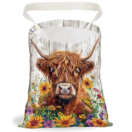 Highland Cattle Car Trash Bag Flowers Waterproof Hanging Garbage Bag with Snap Buttons Car Back Seat Trash Storage Portable Dustbin Vehicle Rubbish Bags for Kitchen Home Travel Camping