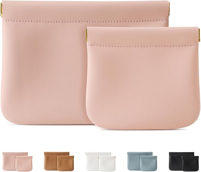 2 Pack Small Makeup Bag for Women, New Organosilicon Super Fiber PU Leather Mini Cosmetic Bag for Travel, Coin Purse Organizer Storage Pouch (No Phrase Printed, Pink)