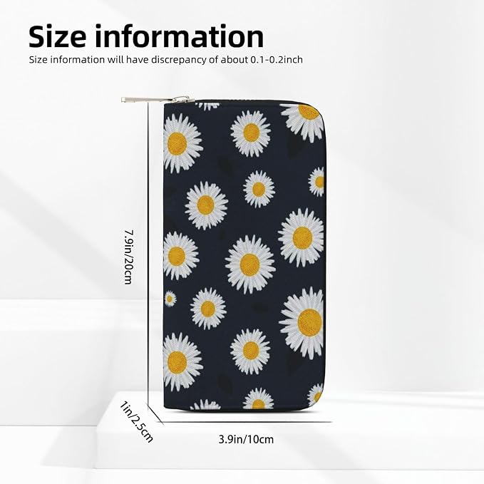Sunflower Daisy Floral Wallet for Men Women Elegant Long Clutch Zip Around Travel Leather Coin Purse Large Capacity Credit Card Holder Handbag