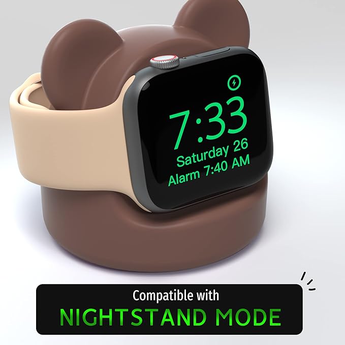 AFOOYO Monitor Stand Riser, Cloud-Shaped Sturdy Wood Computer Monitor Riser, Laptop Monitor Stand+Bear Charger Stand Silicone Dock Holder for Apple Watch Series