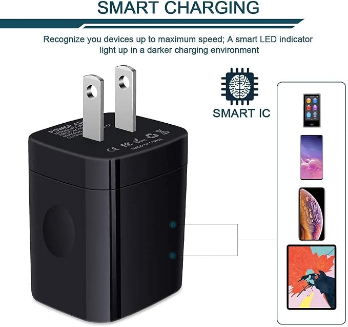Wall Charger Plug, USB Charger Cube, AILKIN 3.1A 3-Muti Port USB Adapter | Power Plug Charging Station Box Black Base for iPhone 17 16 15 14 13 12 11 Pro Max/SE, Samsung Galaxy Phones Charge Block