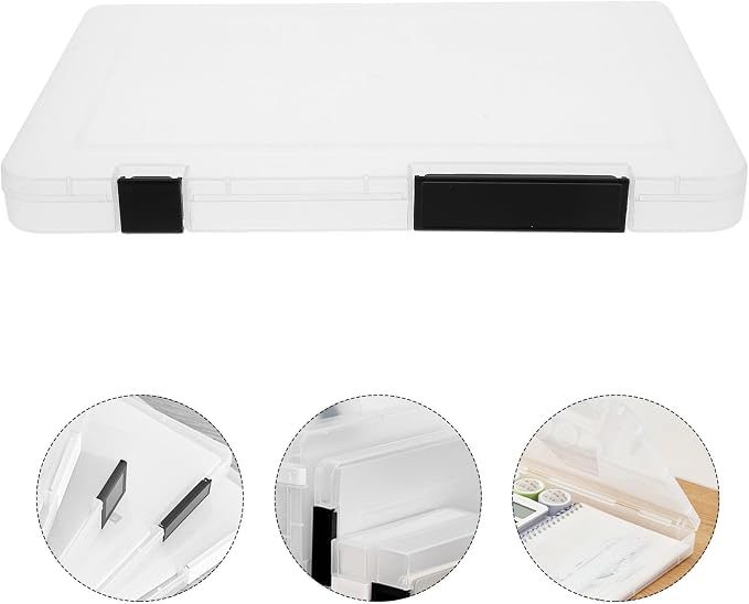 WOONEKY A5 Plastic Document Organizer Box with Lid Portable Paper Storage Container for Office File and Scrapbook Paper Filing, Dustproof Project Case for Desktop and Travel