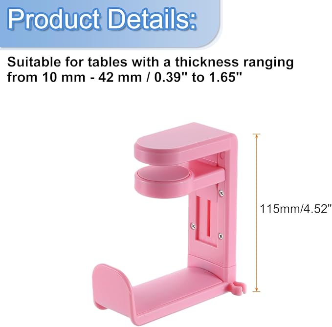 HARFINGTON Headphone Stand Holder 360 Degree Adjustable Clamp Desk Hook Clamp 0.39"-1.65" Clamping Range PC Gaming Headset Stand for Headphone Earphone, Pink