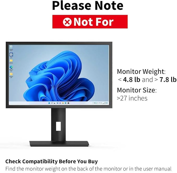 Vesa Monitor Stand with Spring-Adjustable Height, Swivel, Tilt, Rotation Vesa Stand, Compatible with Monitors Within 27 inch and Weighing Between 4.8-7.8lb (Black, Only for 4.8-7.8 lb Monitor)