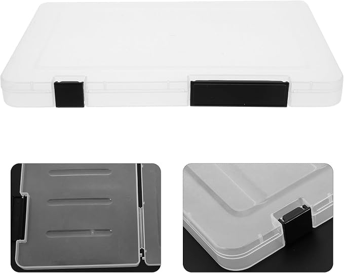 WOONEKY A5 Plastic Document Organizer Box with Lid Portable Paper Storage Container for Office File and Scrapbook Paper Filing, Dustproof Project Case for Desktop and Travel