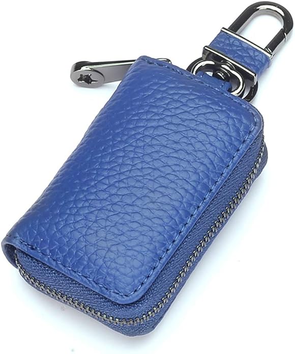 Leather Key Case Holder Auto Key Chain Protector Cover Zipper Bag Remote Fob for Car
