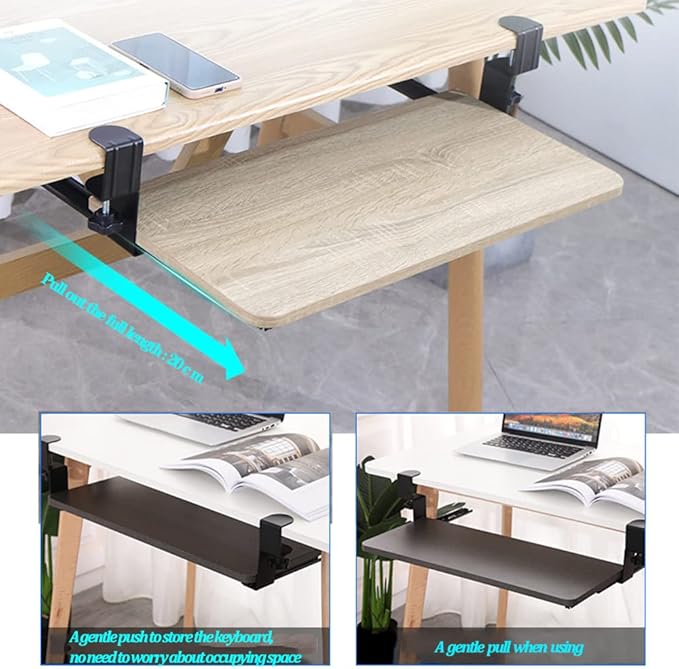 Keyboard Tray Clamp Under Desk with Adjustable Clamp and 7.87IN Rail Set for DIY Custom Wooden Keyboard Trays (Tray Not Included), Under Desk Pull Out Slider Track with C-clamp Mount System