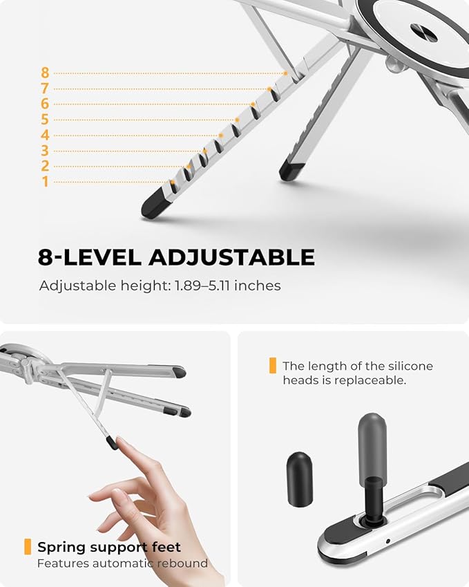 SupeDesk Adjustable Laptop Stand, 3-in-1 Magnetic Foldable Stand for Laptop, Tablet & Phone, Portable Aluminum Laptop Riser with Multi-Angle Support for Desk, Home & Travel