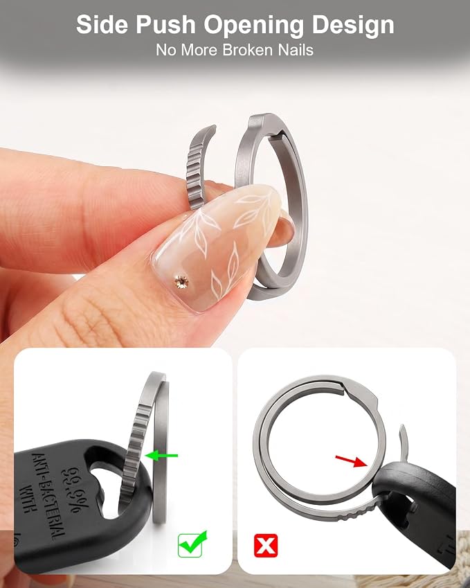 PJYTAC Titanium Key Rings Side Push Key Chain Rings Heavy Duty, Ultra Light Easy to Open Keyrings for Key Fobs Gift for Men
