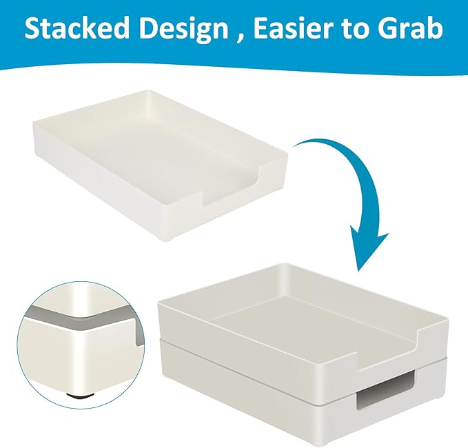 Desk Organizer Tray, 2-Pack A4 Letter-Size Tray, Plastic Printer Paper Holder, Rectangular Desktop Stackable File Holder for Office Supplies School Home, Mail Document Storage Containers (White)