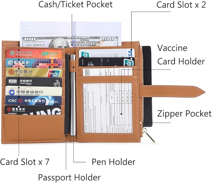 VanFn Airtag Passport Holder, RFID Travel Passport Wallet, Family Passport Holder, Ladies Bifold Air Tag Wallets, Slim Leather Credit Card Wallet For Women, Trip Document Organizer P.Travel Series